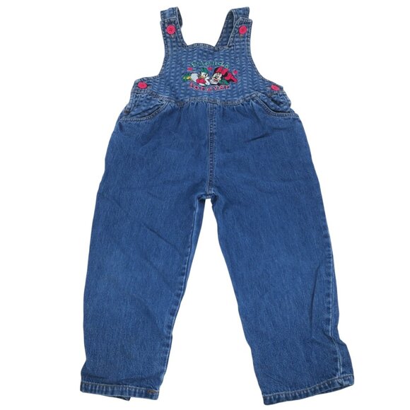 Vintage Disney Daisy Duck Minnie Mouse Friends Embroidered Bib Overalls Girls 4T - Picture 2 of 7